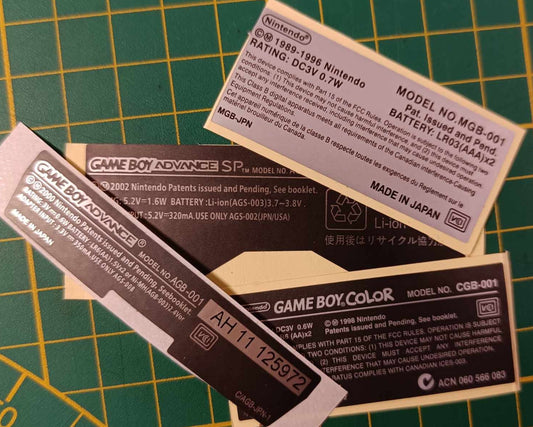 Étiquette arrière de remplacement pour Gameboy - différents modèles disponible Neuve