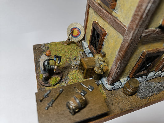 Scenette 28mm- la maison du maitre d'armes –décors fait main –Compatible D&D
