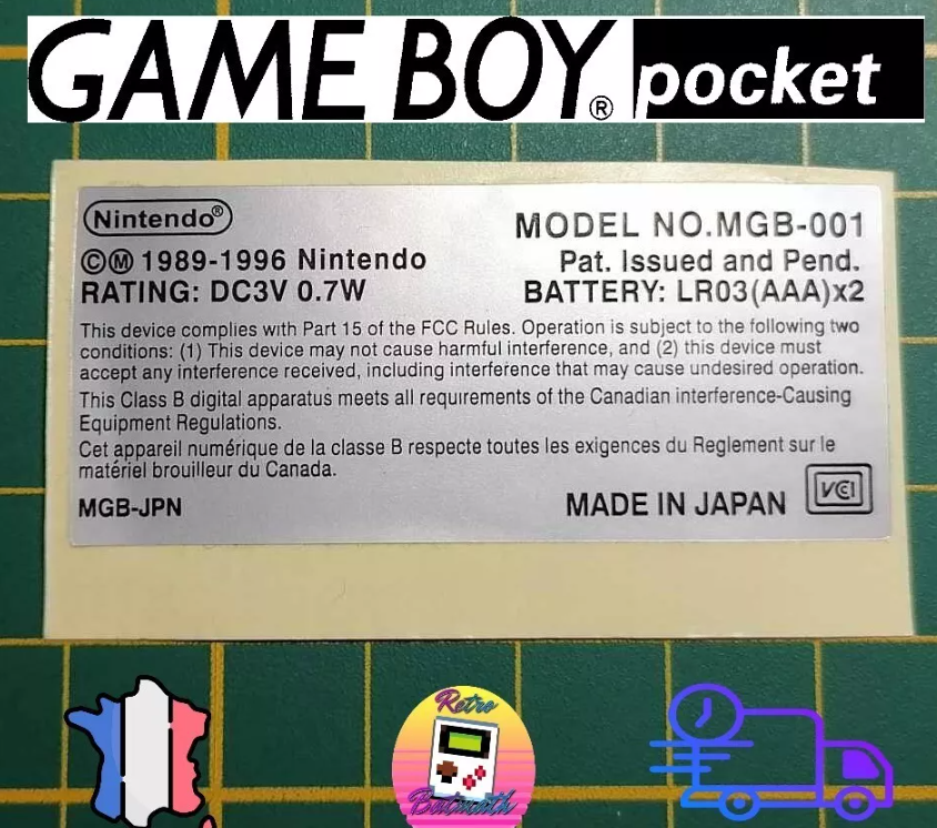 Étiquette arrière de remplacement pour Gameboy - différents modèles disponible Neuve